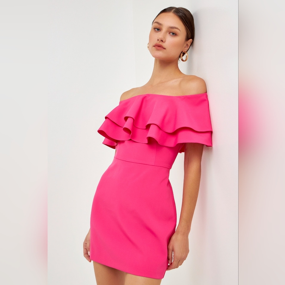 Endless Rose Off The Shoulder Mini Dress Pink Knite Size S